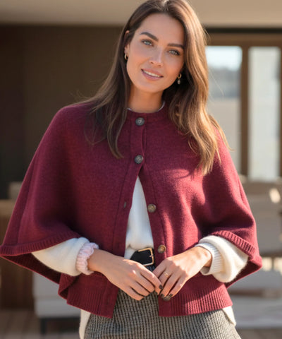 Comprar poncho feminino capa em tricot com caxemira e botões para looks elegantes e sofisticados de meia-estação com estilo europeu barato ZARA
