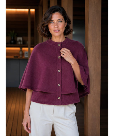 Comprar poncho feminino capa em tricot com caxemira e botões para looks elegantes e sofisticados de meia-estação com estilo europeu barato ANELLIMN