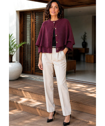 Comprar poncho feminino capa em tricot com caxemira e botões para looks elegantes e sofisticados de meia-estação com estilo europeu barato ANELLIMN