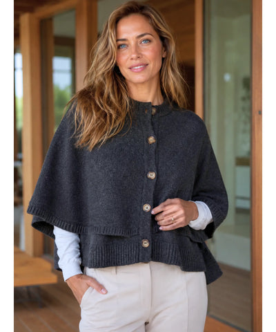 Comprar poncho feminino capa em tricot com caxemira e botões para looks elegantes e sofisticados de meia-estação com estilo europeu barato ANELLIMN
