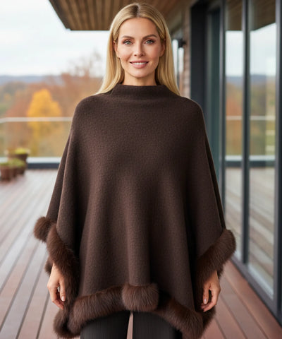 Comprar poncho feminino gola alta com pelo sintético macio quente inverno elegante em promoção ZARA