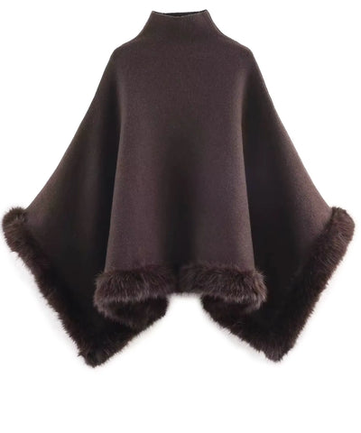 Poncho Feminino Gola Alta com Pelo Inverno Elegante | Sucre