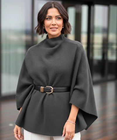 Comprar poncho feminino malha macia gola alta modelagem ampla aquecimento inverno elegante em promoção ZARA

