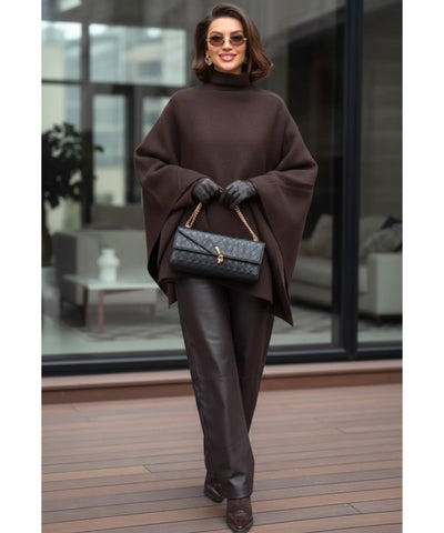 Poncho Feminino Malha de Tricot Elegante Inverno | Sassa