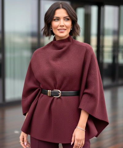 Poncho Feminino Malha de Tricot Elegante Inverno | Sassa