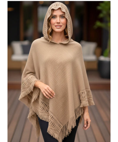 Poncho Feminino Tricot Com Capuz Elegante | Frankfurt