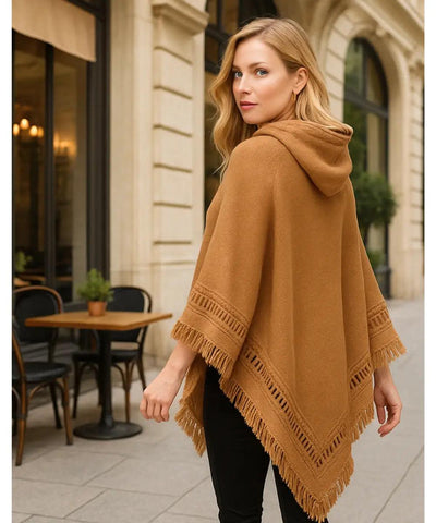 Poncho Feminino Tricot Com Capuz Elegante | Frankfurt
