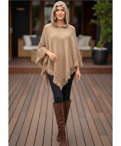 Poncho Feminino Tricot Com Capuz Elegante | Frankfurt