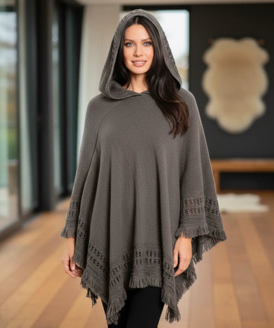 Poncho Feminino Tricot Com Capuz Elegante | Frankfurt