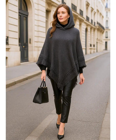 Poncho Feminino Tricot Com Capuz Elegante | Frankfurt