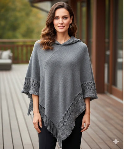 Poncho Feminino Tricot Com Capuz Elegante | Frankfurt