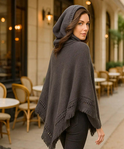 Poncho Feminino Tricot Com Capuz Elegante | Frankfurt