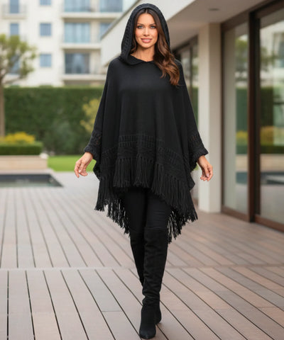 Poncho Feminino Tricot Com Capuz Elegante | Frankfurt