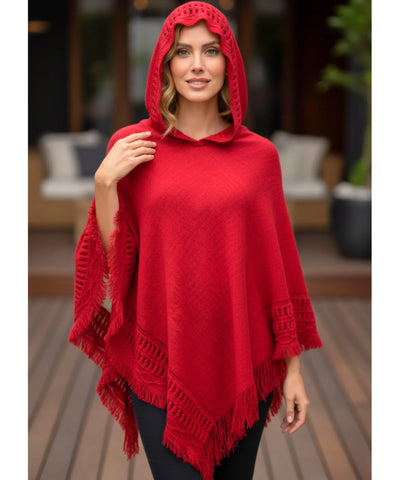 Poncho Feminino Tricot Com Capuz Elegante | Frankfurt
