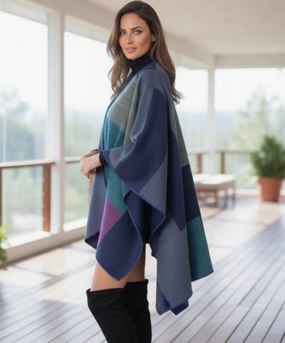 Comprar poncho feminino xale oversized estampa geométrica inverno promoção ANELLIMN