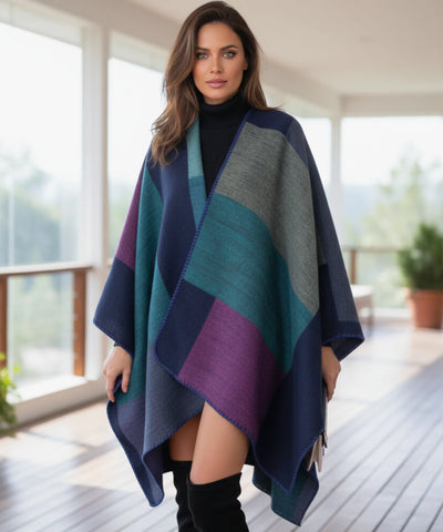 Comprar poncho feminino xale oversized estampa geométrica inverno promoção ANELLIMN