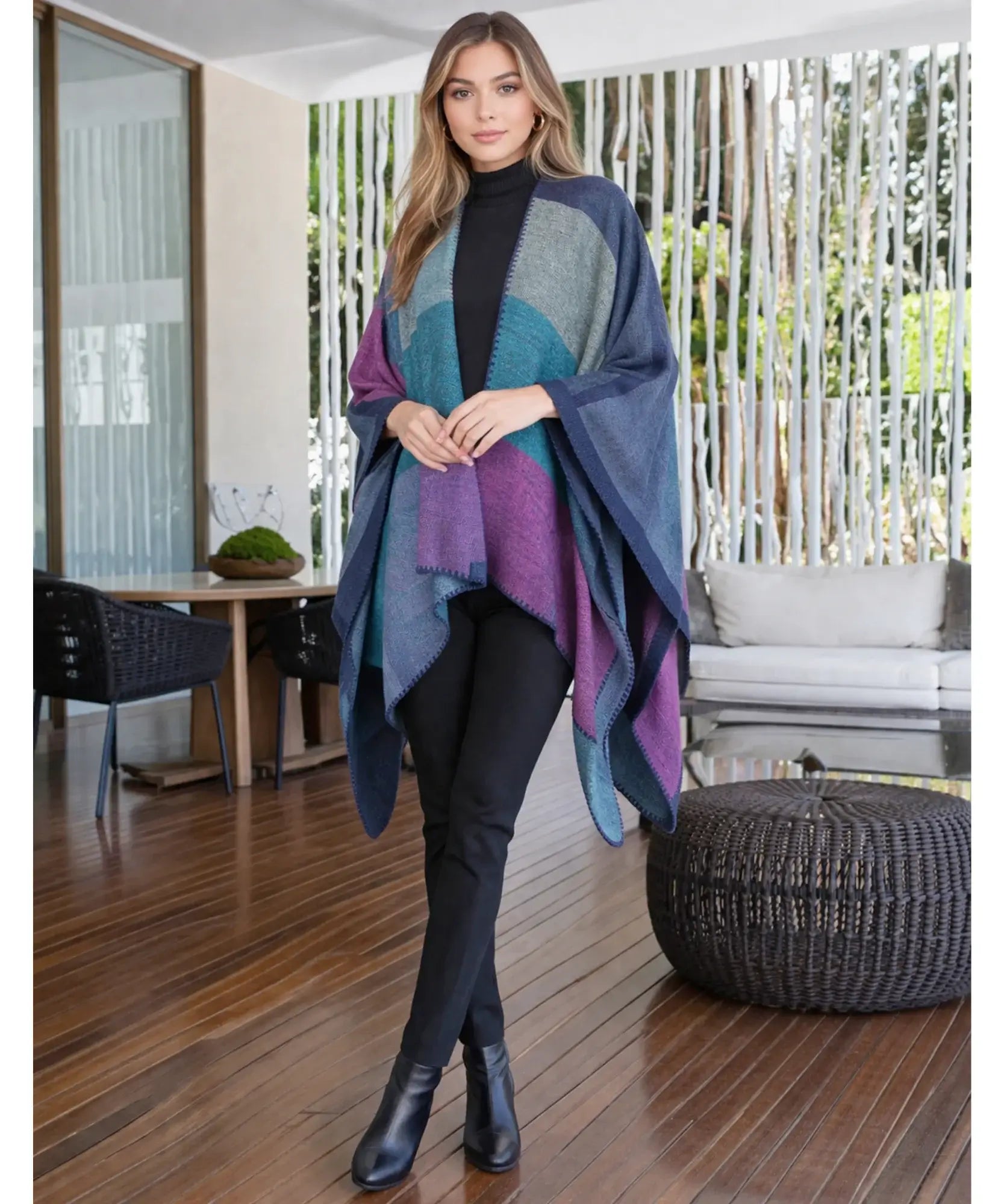 Comprar poncho feminino xale oversized estampa geométrica inverno promoção ANELLIMN