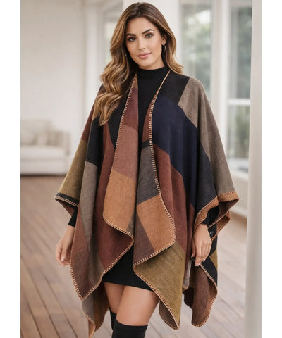 Comprar poncho feminino xale oversized estampa geométrica inverno promoção ANELLIMN