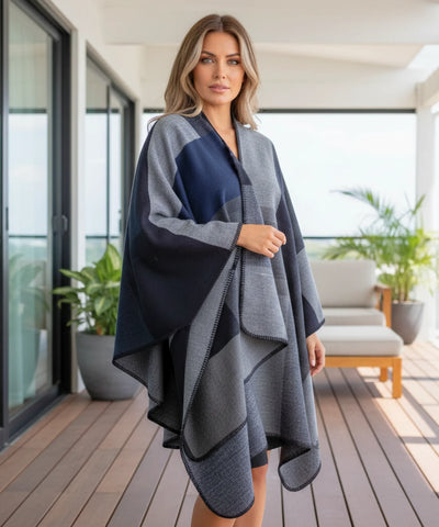 Comprar poncho feminino xale oversized estampa geométrica inverno promoção ANELLIMN