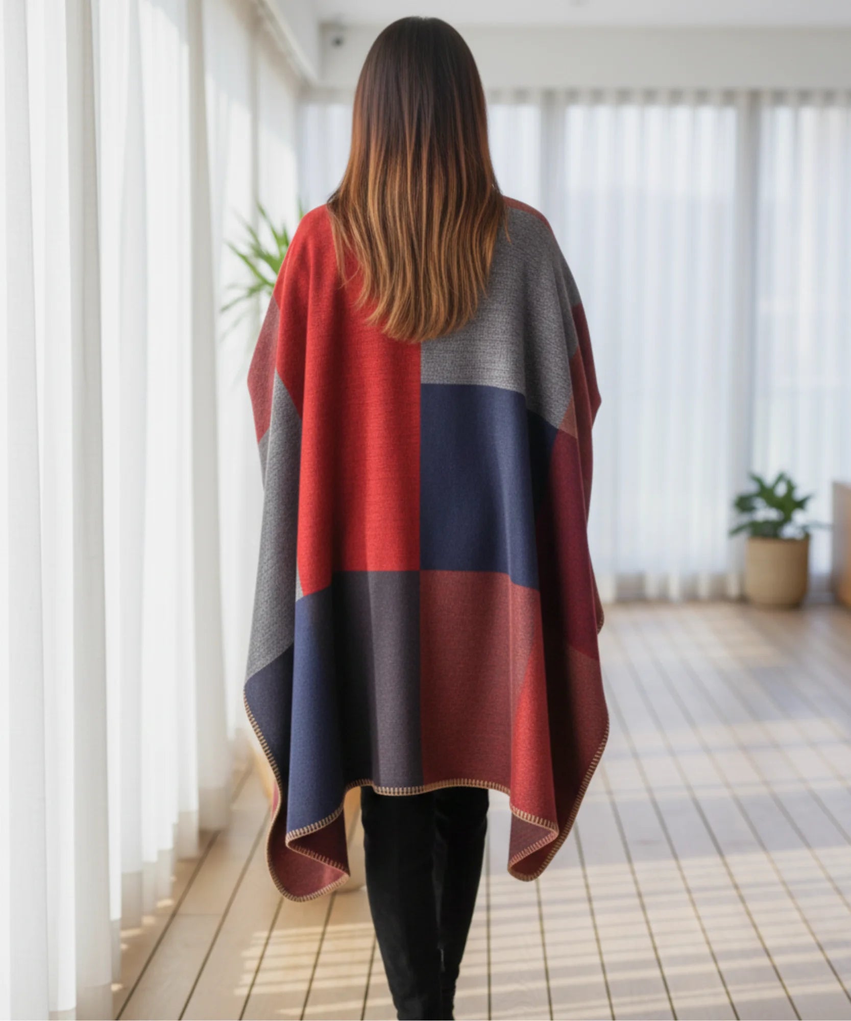 Comprar poncho feminino xale oversized estampa geométrica inverno promoção ANELLIMN