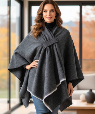 Poncho Feminino com Xale Inverno Versátil Elegante | Pinny