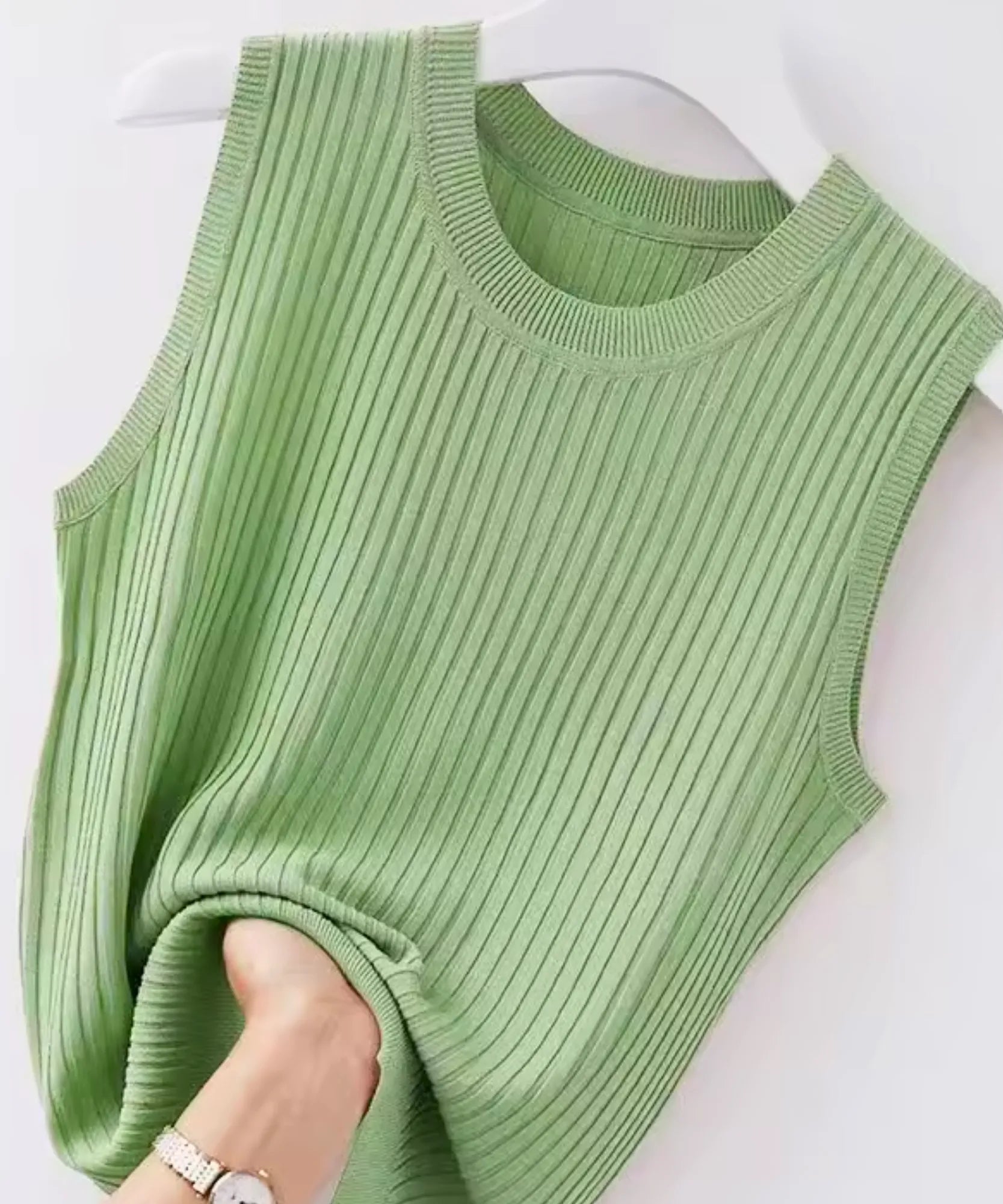 Comprar regata canelada feminina tricot básica verde em promoção Anellimn