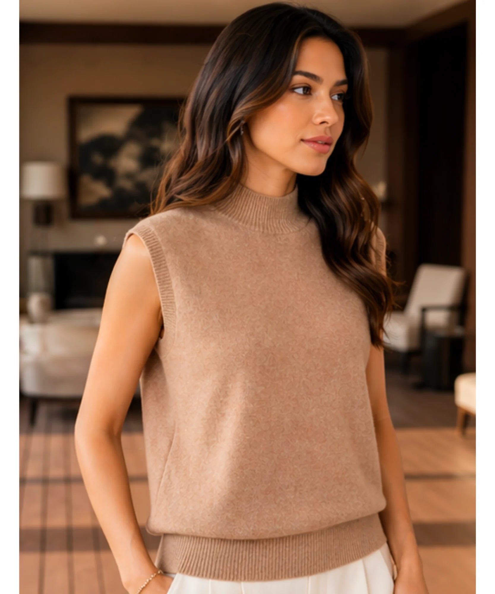 Comprar regata canelada feminina tricot lã 100% gola alta seamless em promoção ZARA