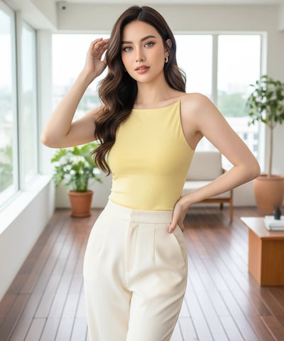 Comprar regata feminina básica alças finas decote reto modal ajustada corpo barato ZARA