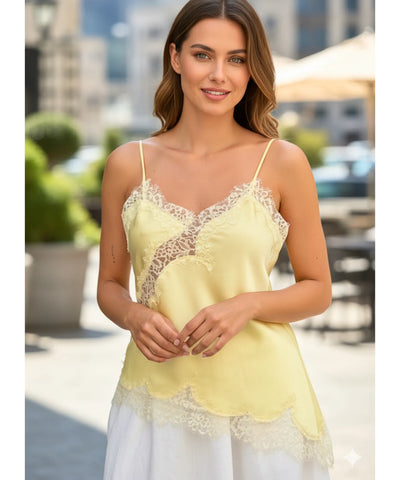 Regata Feminina Cetim com Renda Social Elegante | Neri