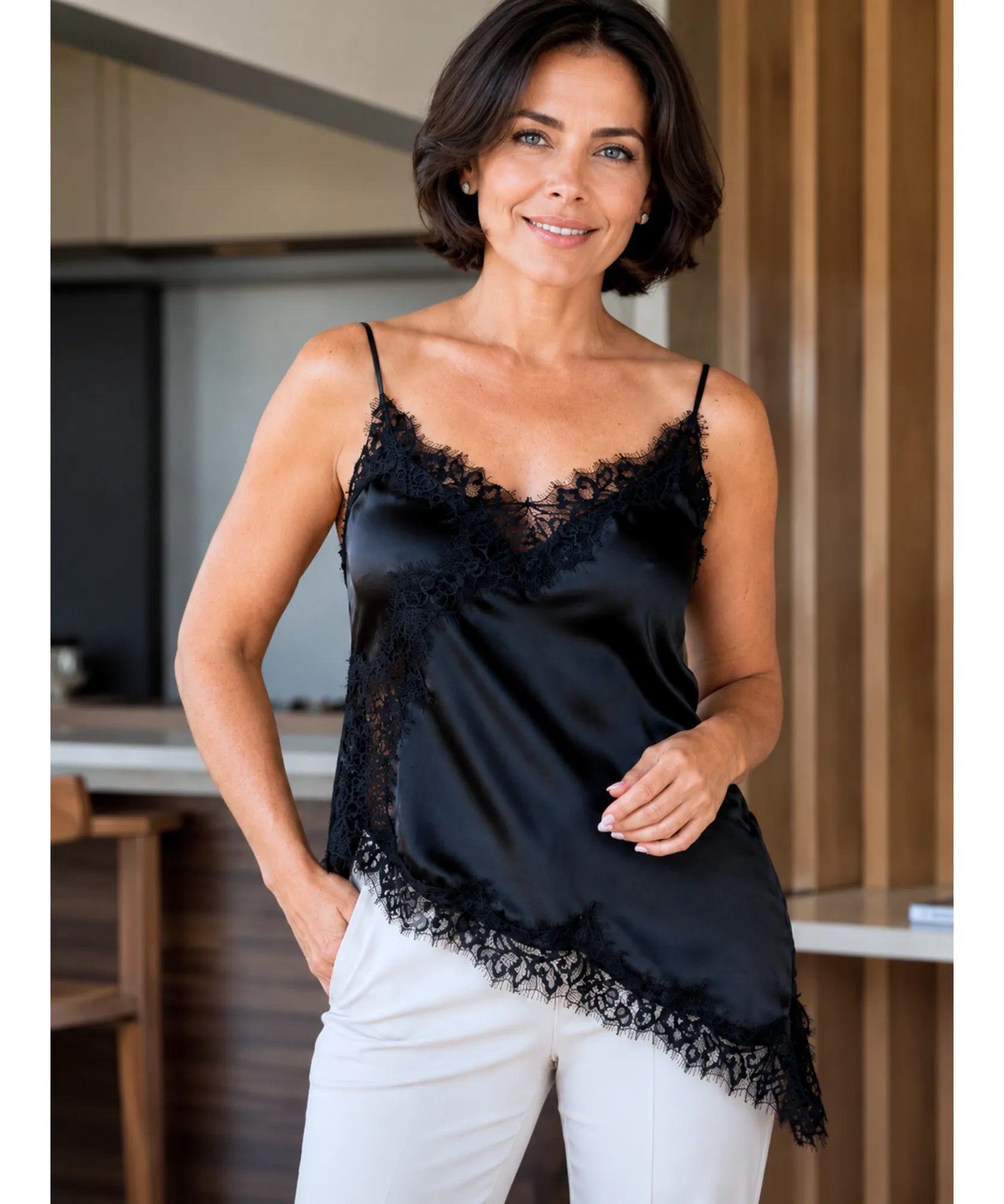 Comprar regata feminina cetim renda social elegante alcinhas finas toque sedoso barato ou em promoção ANELLIMN