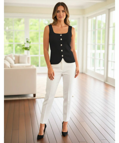 Regata Feminina Cropped Tricot Botões Elegante Verão | Elli