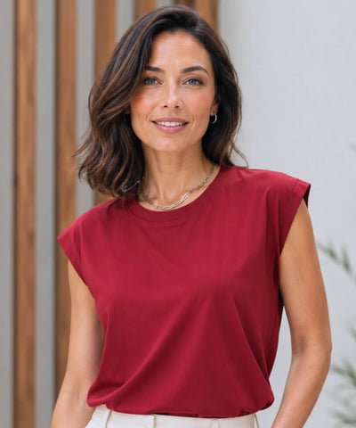 Comprar regata feminina slim algodão seda vermelha em promoção Anellimn