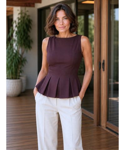 Comprar regata feminina social elegante zíper lateral babado barra trabalho escritório barato ou em promoção ANELLIMN