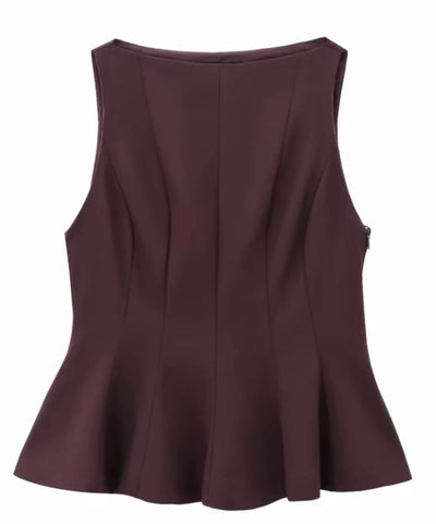 Comprar regata feminina social elegante zíper lateral babado barra trabalho escritório barato ou em promoção ANELLIMN