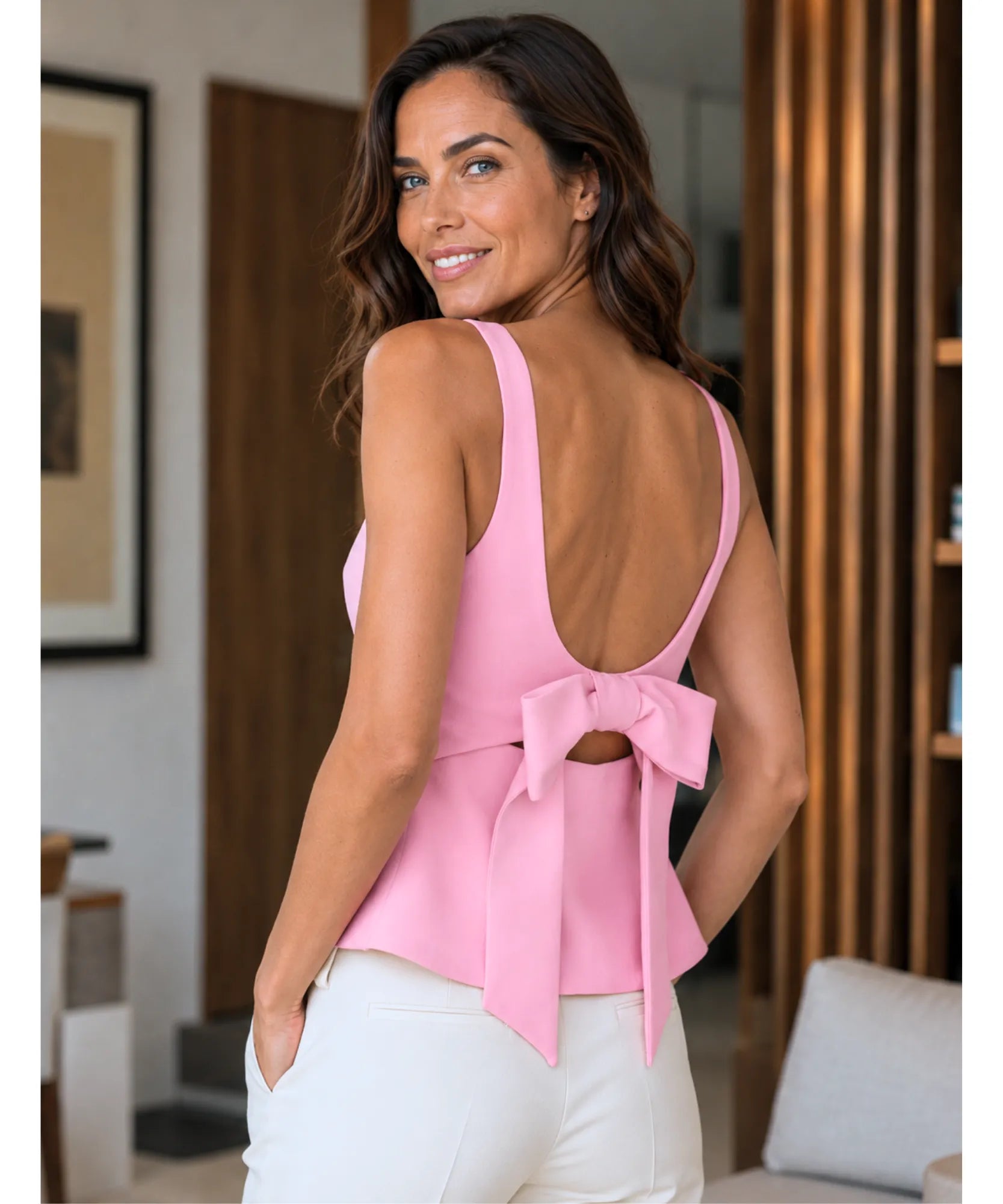 Comprar Regata Feminina Social com Laço nas Costas Malha Canelada Premium Modelagem Justa para Trabalho Escritório barato ou em promoção ANELLIMN