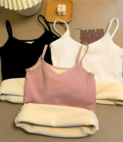 Regata térmica feminina nas cores preta, branca e rosa com forro térmico