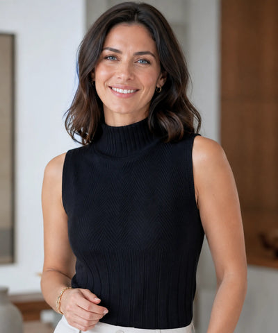 Regata Tricot Feminina Canelada com Gola Alta Elegante | Ella