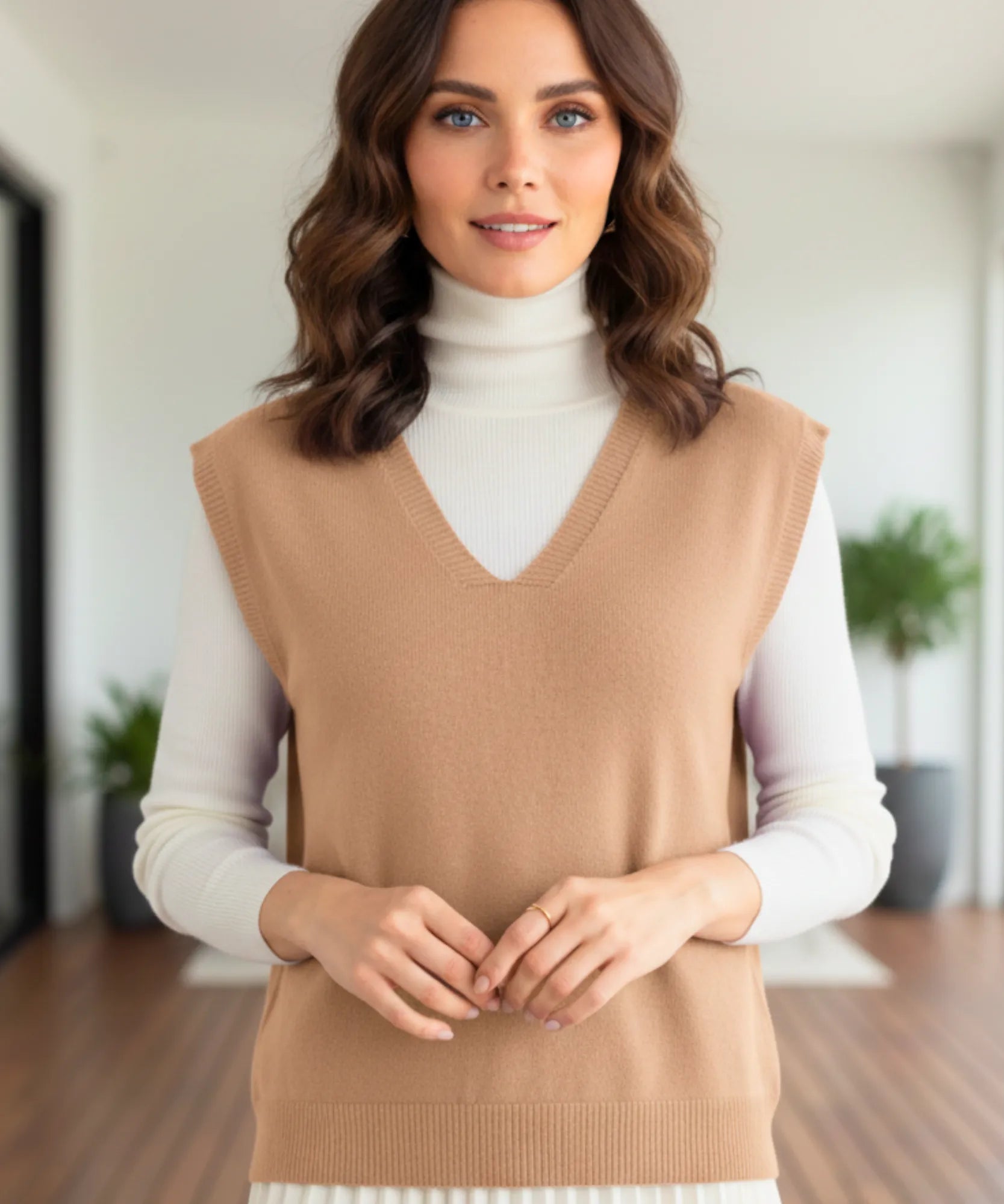 Comprar regata tricot feminina gola V elegante para sobreposições em looks de meia-estação barato ANELLIMN
