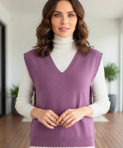 Comprar regata tricot feminina gola V elegante para sobreposições em looks de meia-estação barato ANELLIMN
