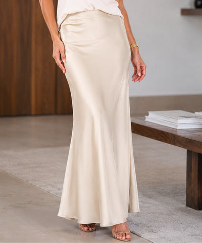 Comprar saia longa alfaiataria champagne barato Anellimn