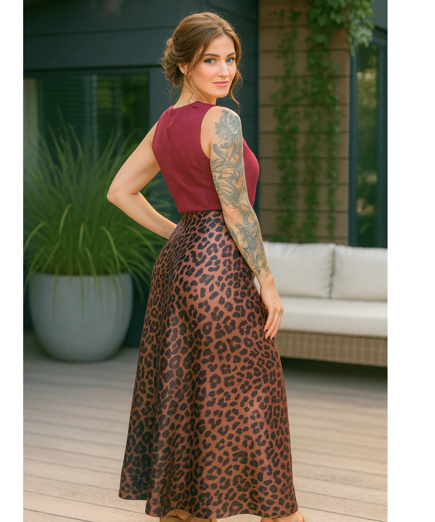 Comprar saia longa animal print cetim feminina cintura alta elegante trabalho eventos barato promoção ZARA
