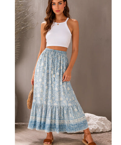Saia Longa Floral Viscose Babados Boho Verão | Joa