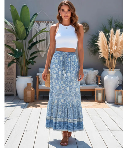 Saia Longa Floral Viscose Babados Boho Verão | Joa