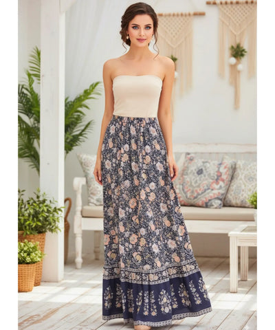 Saia Longa Floral Viscose Babados Boho Verão | Joa