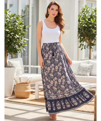 Saia Longa Floral Viscose Babados Boho Verão | Joa