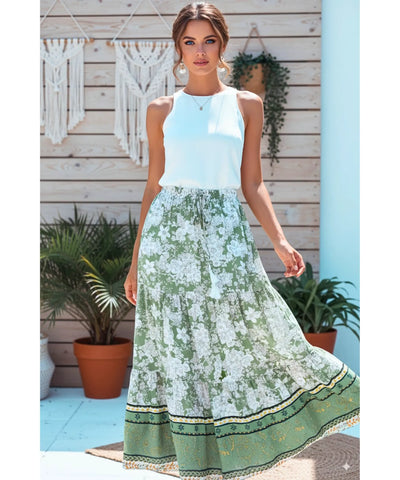 Saia Longa Floral Viscose Babados Boho Verão | Joa