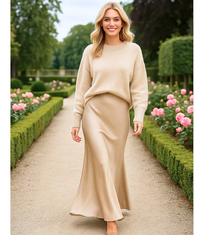 Comprar saia longa de cetim feminina bege nude sereia elegante para eventos, looks casuais e sofisticados em promoção ZARA
