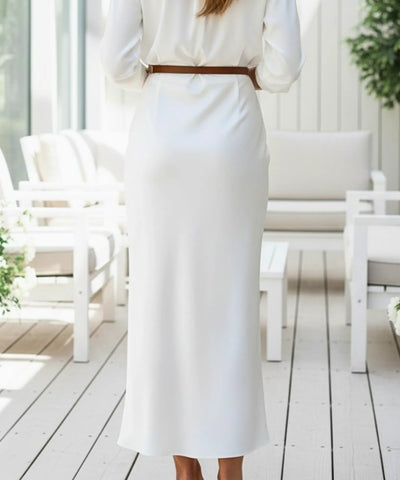 Saia Midi Alfaiataria Cetim Feminina Social Elegante | Galli