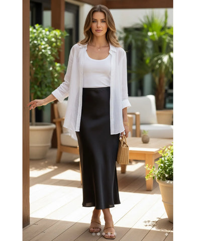 Saia Midi Alfaiataria Cetim Feminina Social Elegante | Galli