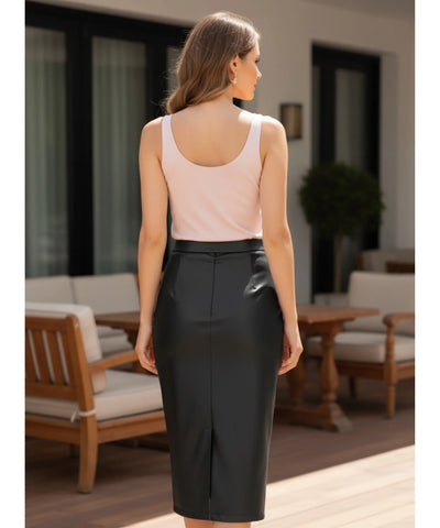Comprar saia midi de couro transpassada cintura alta com fenda lateral feminina para escritório e eventos sociais promoção ZARA
